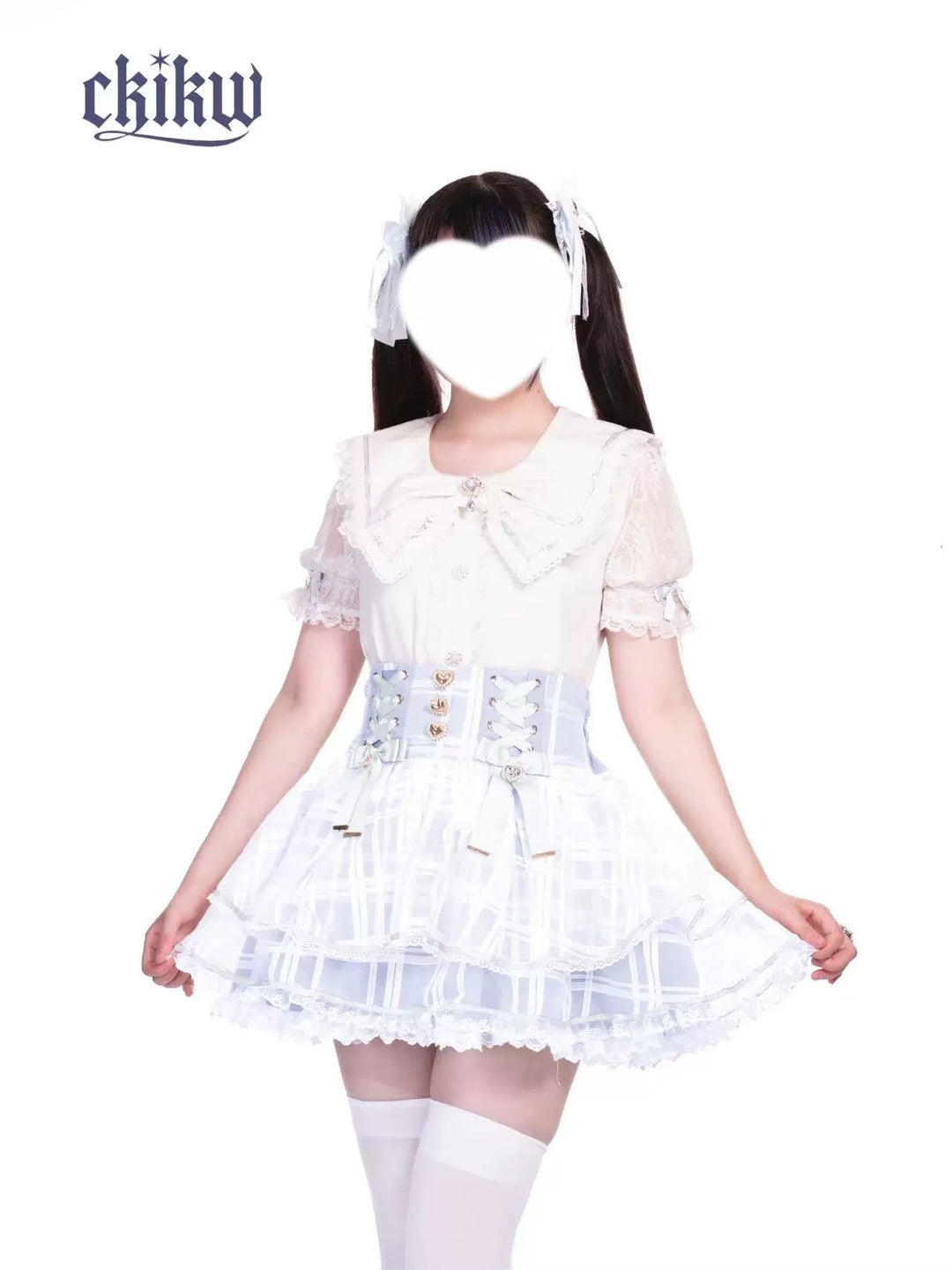 High-Waist Ryousangata Skirt, Tiered Ruffles 43612:780875
