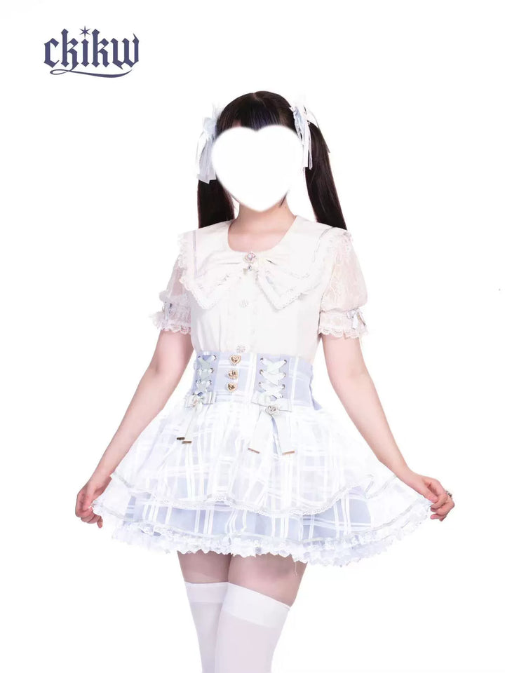 High-Waist Ryousangata Skirt, Tiered Ruffles 43612:780875