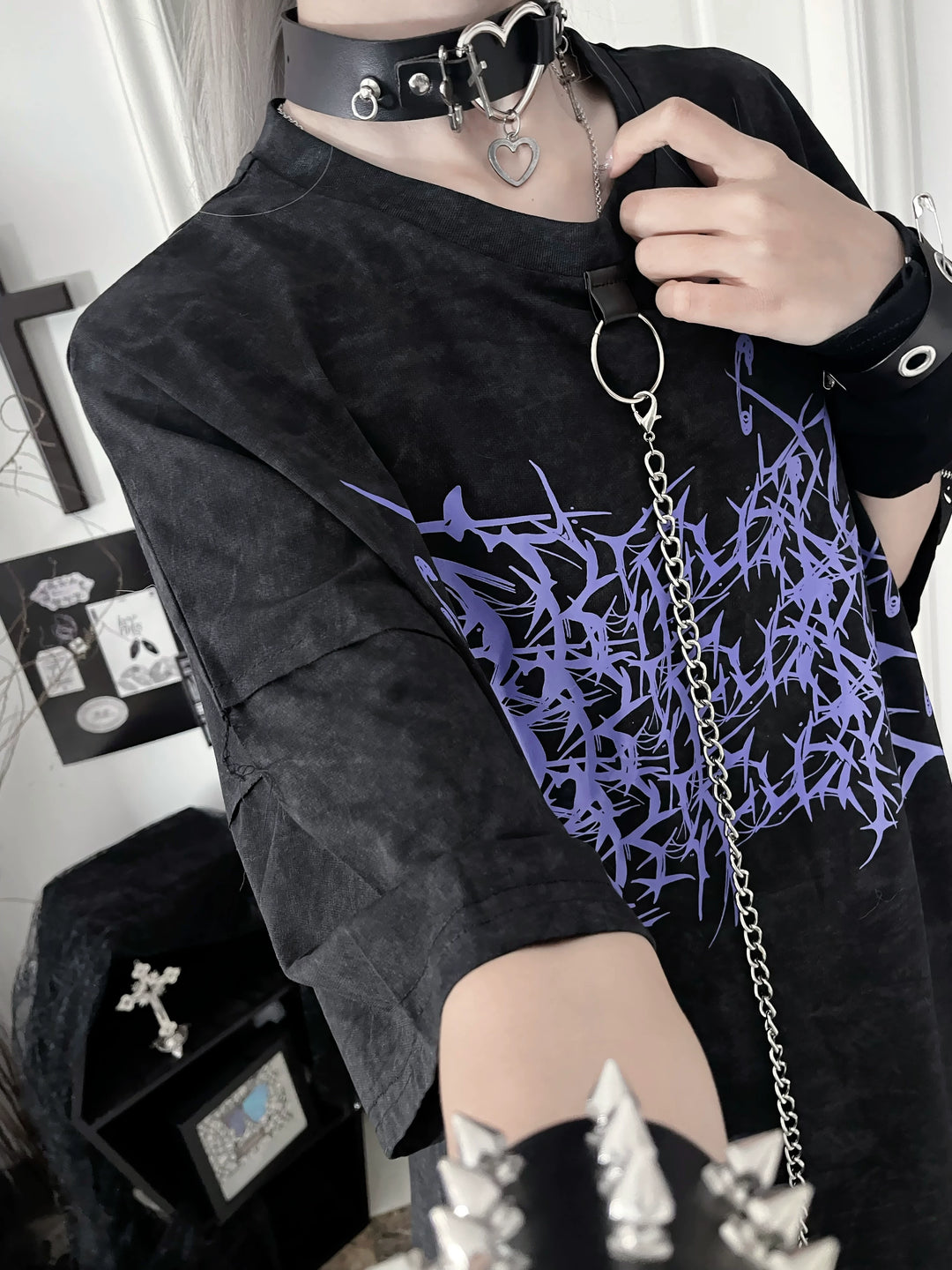 Subculture Cotton T-Shirt, Detachable Chain (Tie-Dye) 43875:789233
