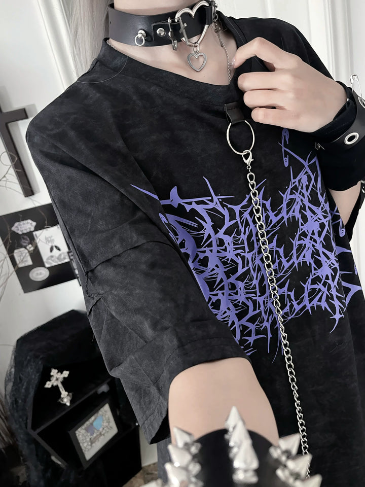 Subculture Cotton T-Shirt, Detachable Chain (Tie-Dye) 43875:789233