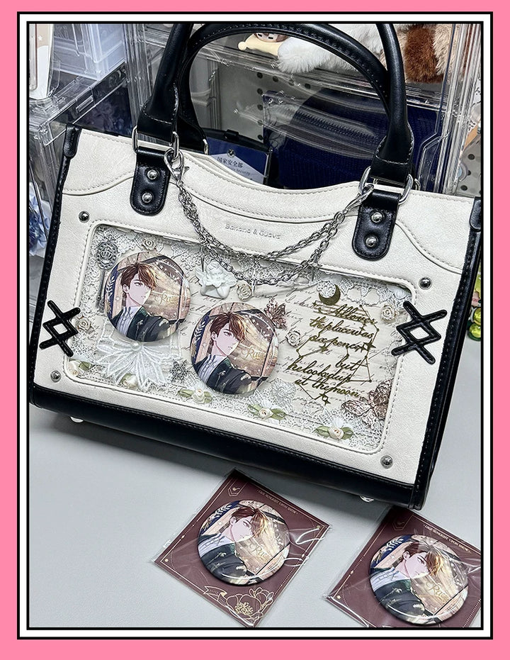 Y2K Square Shaped Ita Bag, Clear Window & Star Chain 45418:848153