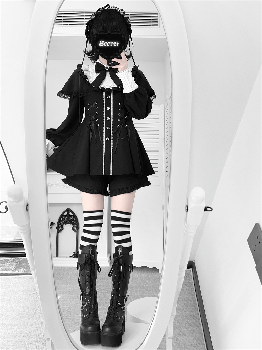 Jirai Kei Cape Design Dress and Pocketed Shorts Set 44526:811472