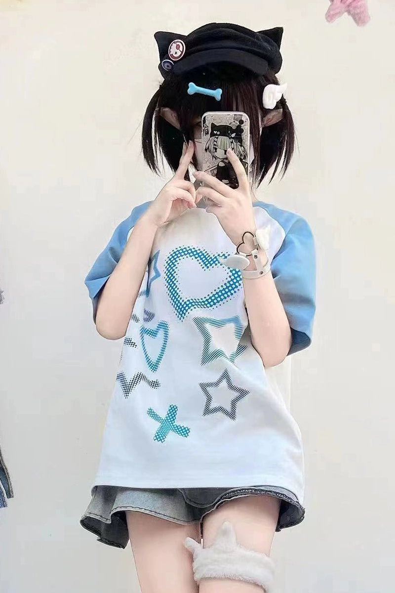 Jirai Kei Blue Cross Love T-Shirt Unisex Top 5Colors 29244:340506