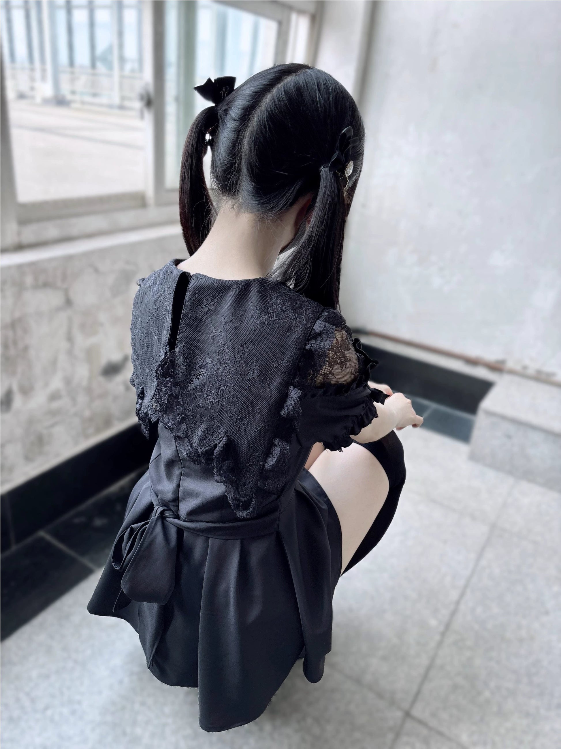 Jirai Kei Dress Set Black Short Sleeve Dress And Shorts 37848:571566