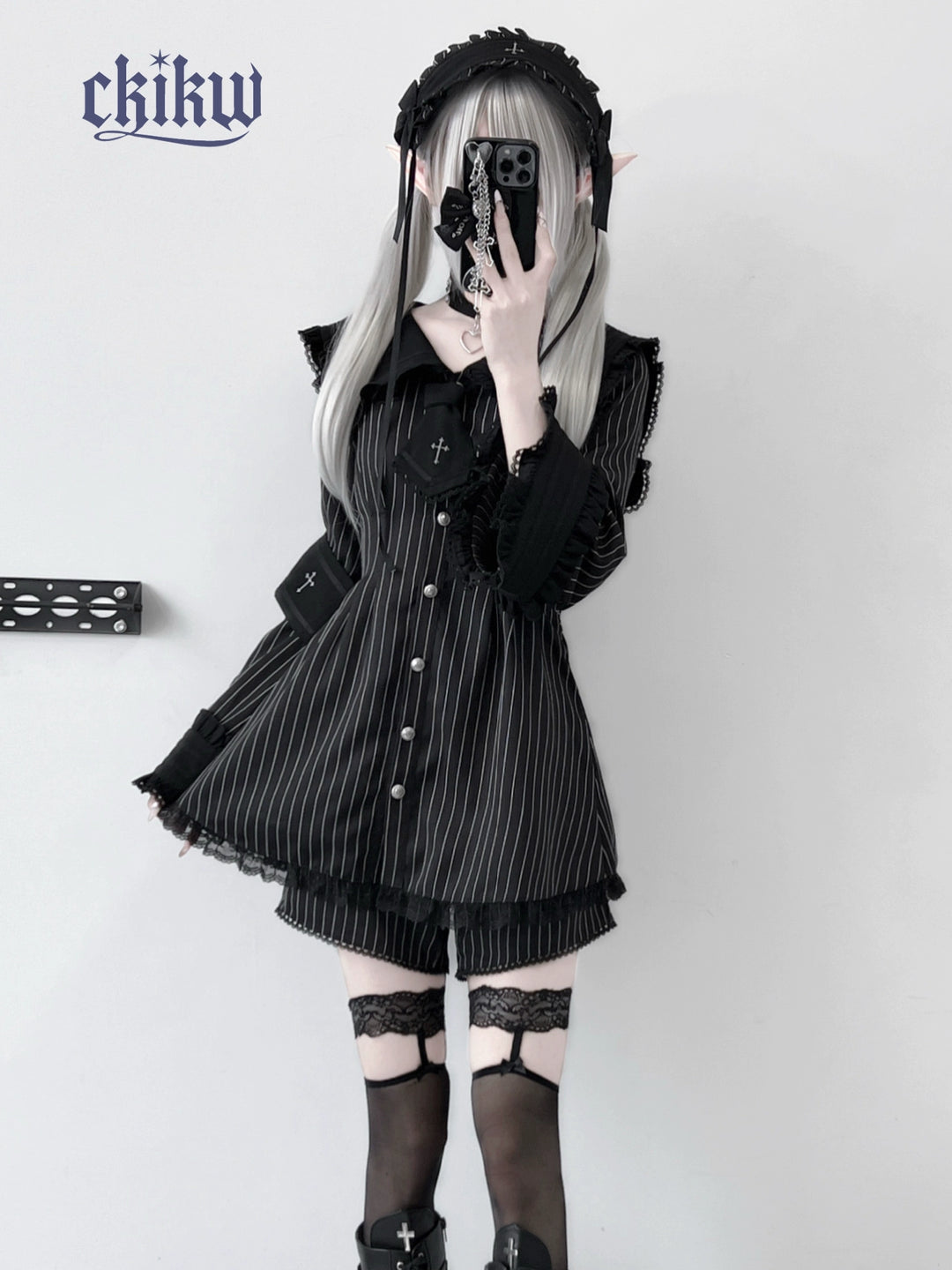 Sailor Collar Jirai Kei Dress Set, Detachable Armband (L M S XS) 43864:788475