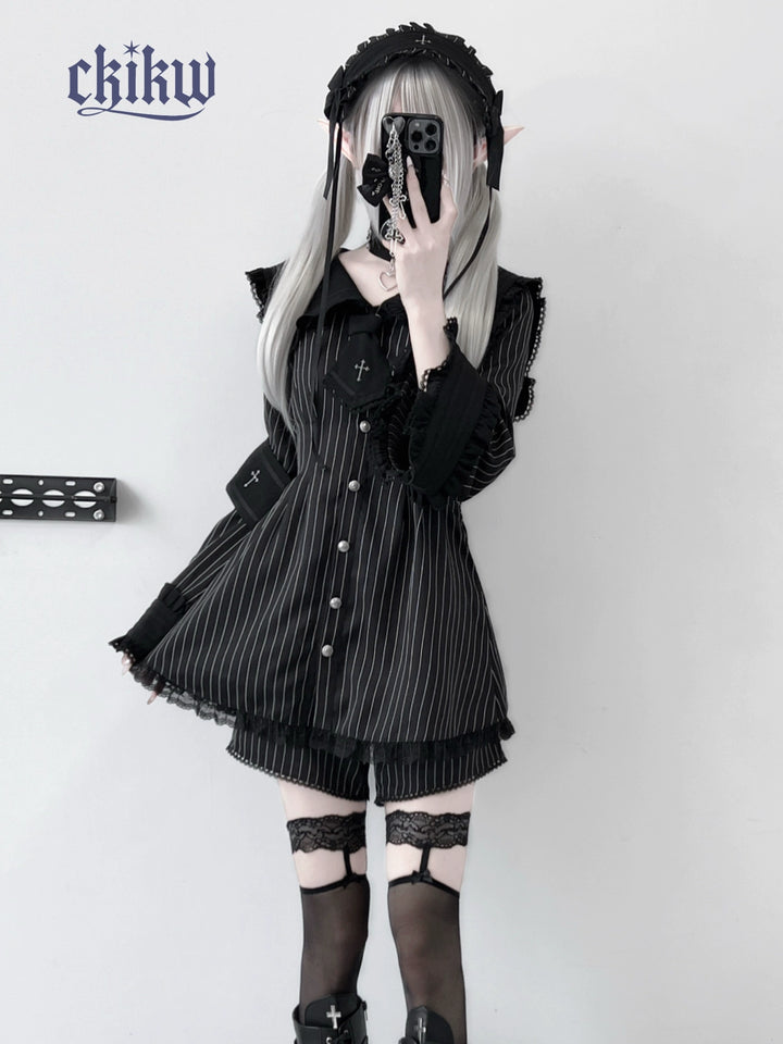 Sailor Collar Jirai Kei Dress Set, Detachable Armband (L M S XS) 43864:788475