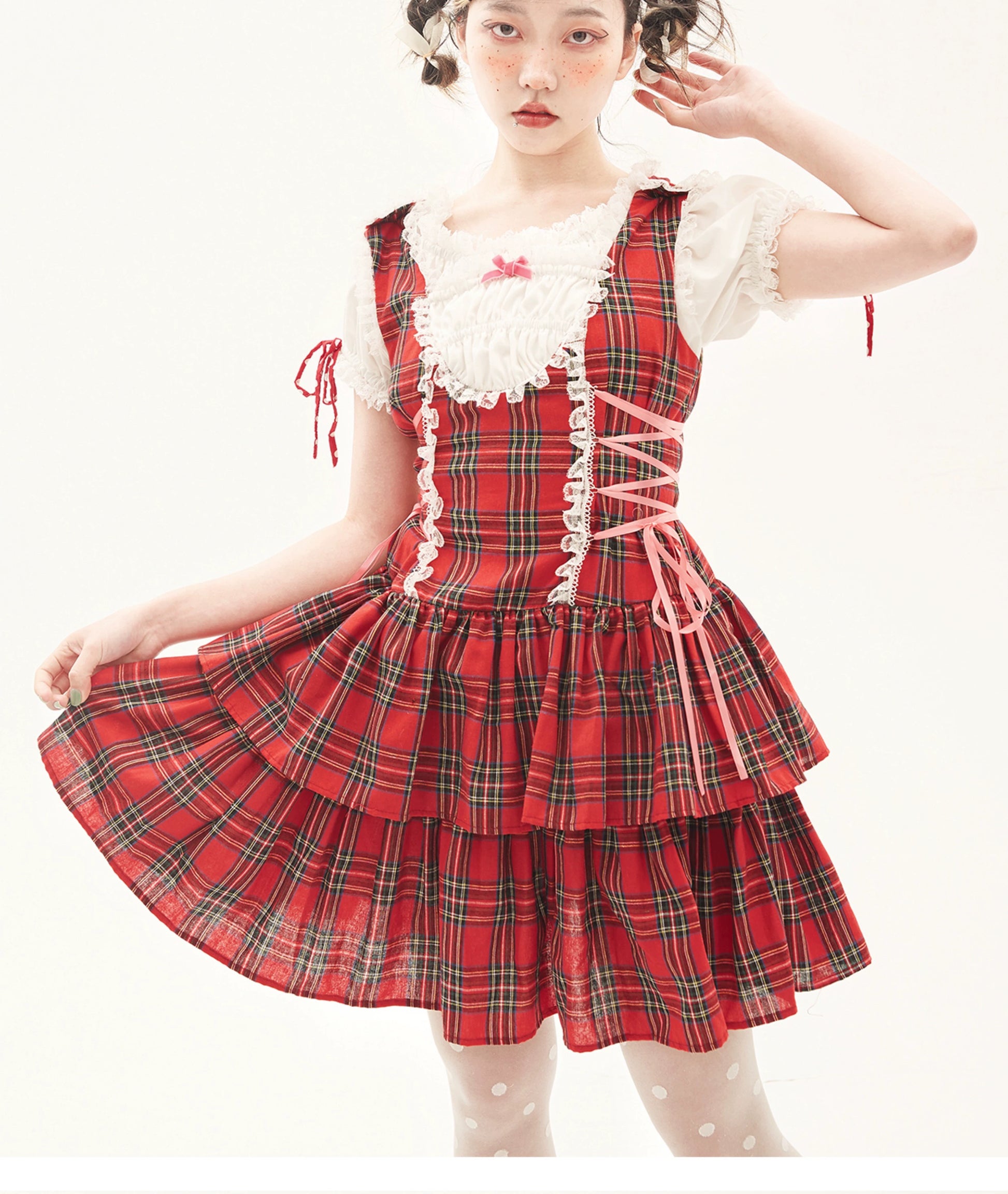 Lolita Dress Retro Red Plaid Dress Cool Girl Dress 36162:543220