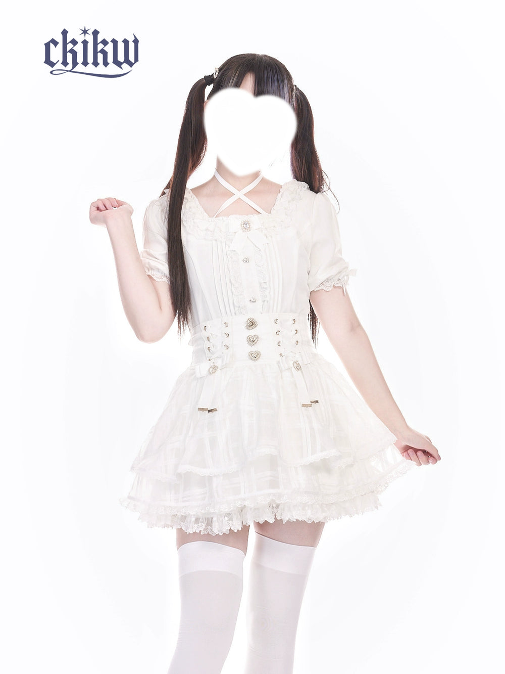 High-Waist Ryousangata Skirt, Tiered Ruffles 43612:780874