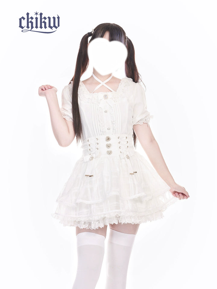 High-Waist Ryousangata Skirt, Tiered Ruffles 43612:780874