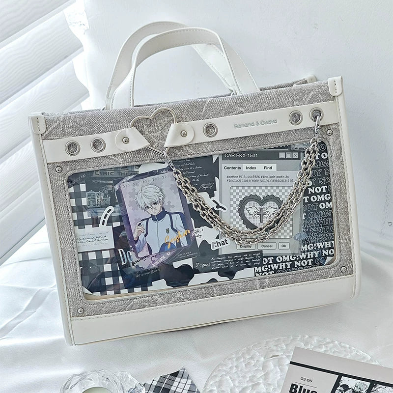 Japanese-Style Boxy Shape Ita Bag, Detachable Chain (Apricot) 45417:847843