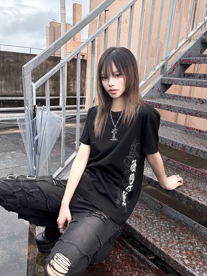 Subculture Black Printed T-shirt, Standard Shoulder Cut 45697:859420