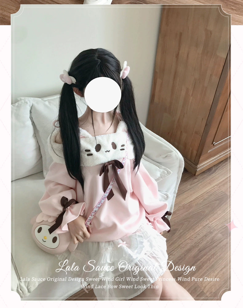 Off-Shoulder Kawaii Sweatshirt & Tiered Ruffle Skirt 43776:785335