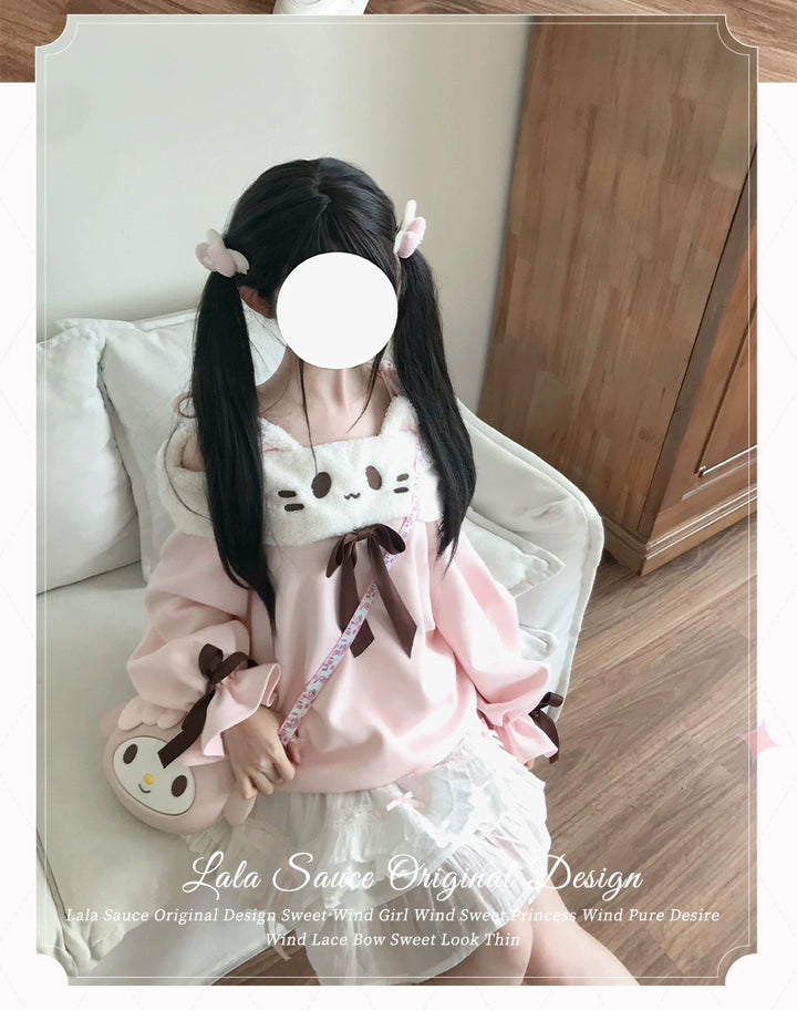 Off-Shoulder Kawaii Sweatshirt & Tiered Ruffle Skirt 43776:785335