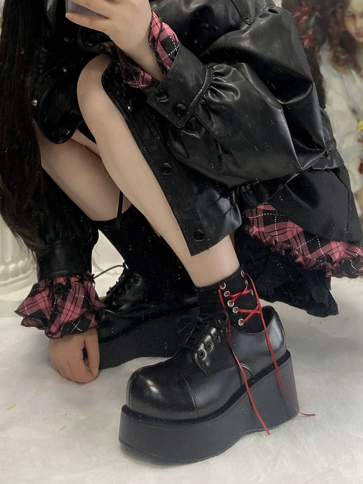 Harajuku Fashion Black Wedge Round-Toe Thick-Sole Shoes 21870:315178 21870:315178