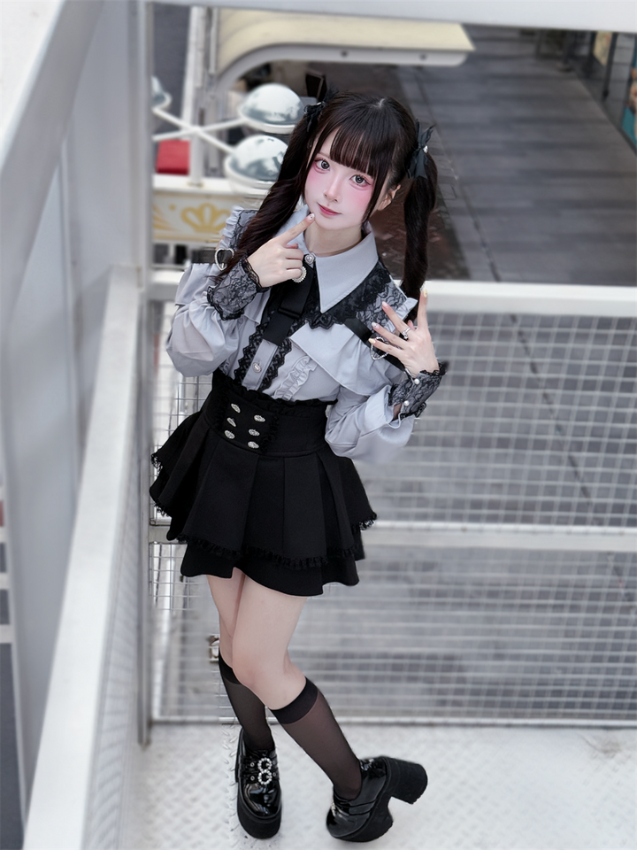 Lace-trimmed Jirai Kei Blouse, Multiple Colors 43878:788250