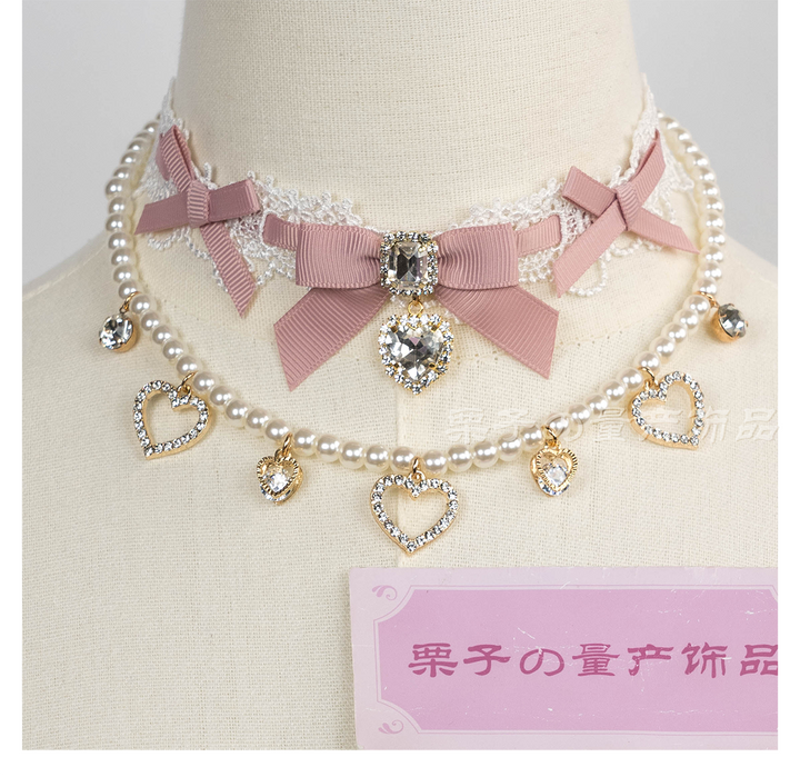 Jirai Kei Lace Choker, Detachable Faux Pearl Necklace 44010:793231