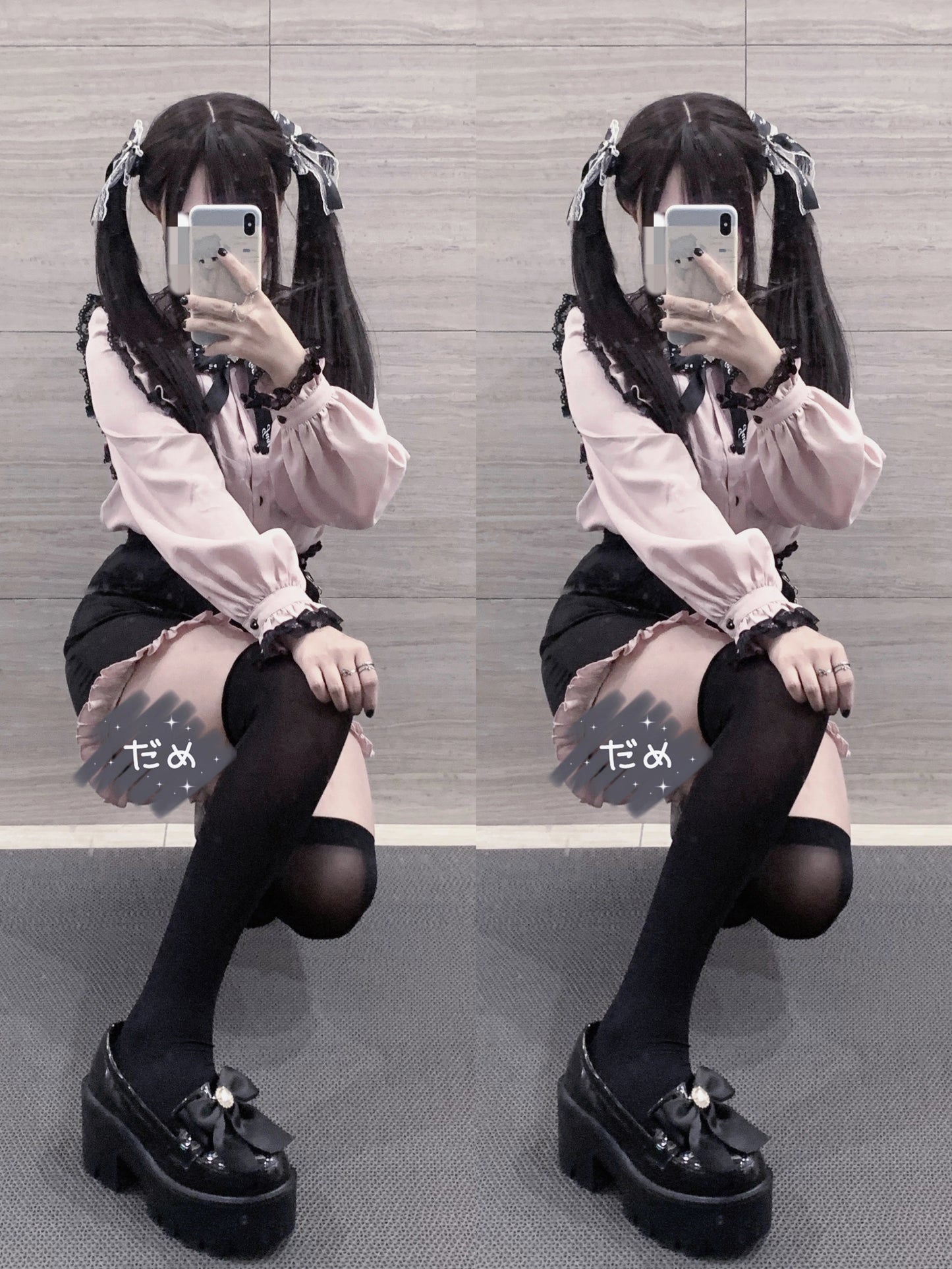 Jirai Kei Lace Collar Long Short Sleeve Blouse and Shorts 21648:314886