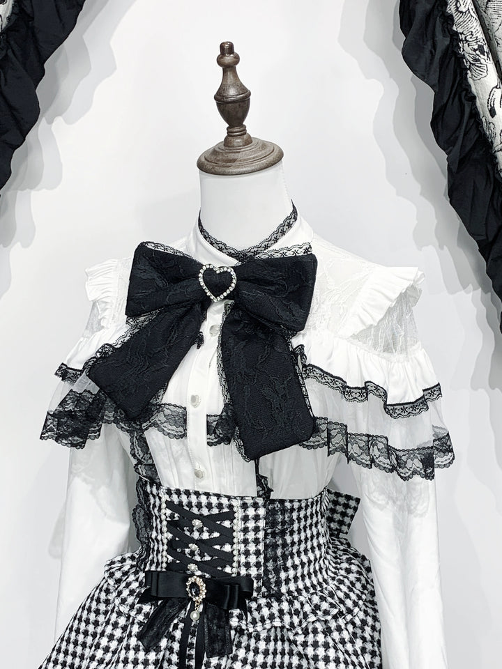 Jirai Kei Blouse Ruffle Lace Ribbon Shirt (L M S XL) 38554:801160