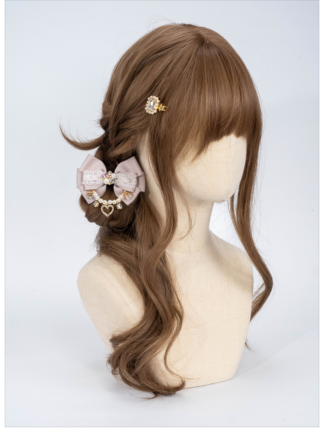 Jirai Kei Hair Clip Handmade Pearl Chain Bow Barrette 36116:512414 36116:512414