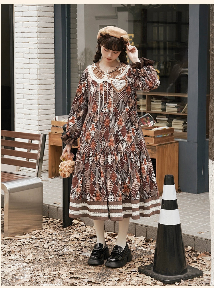 Lolita Dress Bear Embroidered Long Sleeve Dress And Vest (L M S / Dress) 32068:382252 (L M S / Dress) 32068:382252