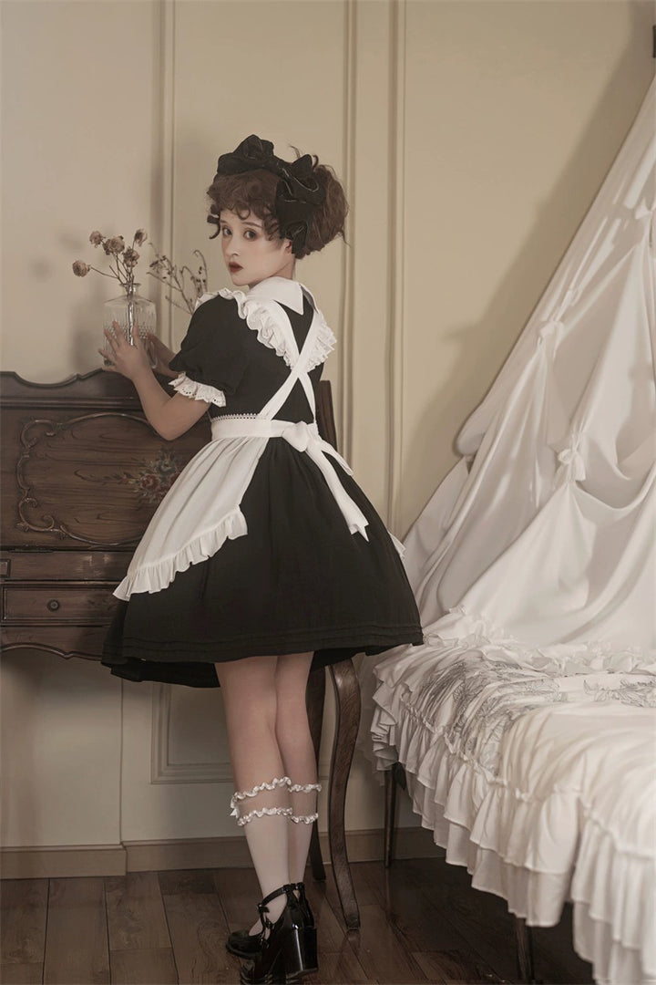 Classic Lolita Dress Short Sleeve Maid-style OP Dress With Apron 36474:562570