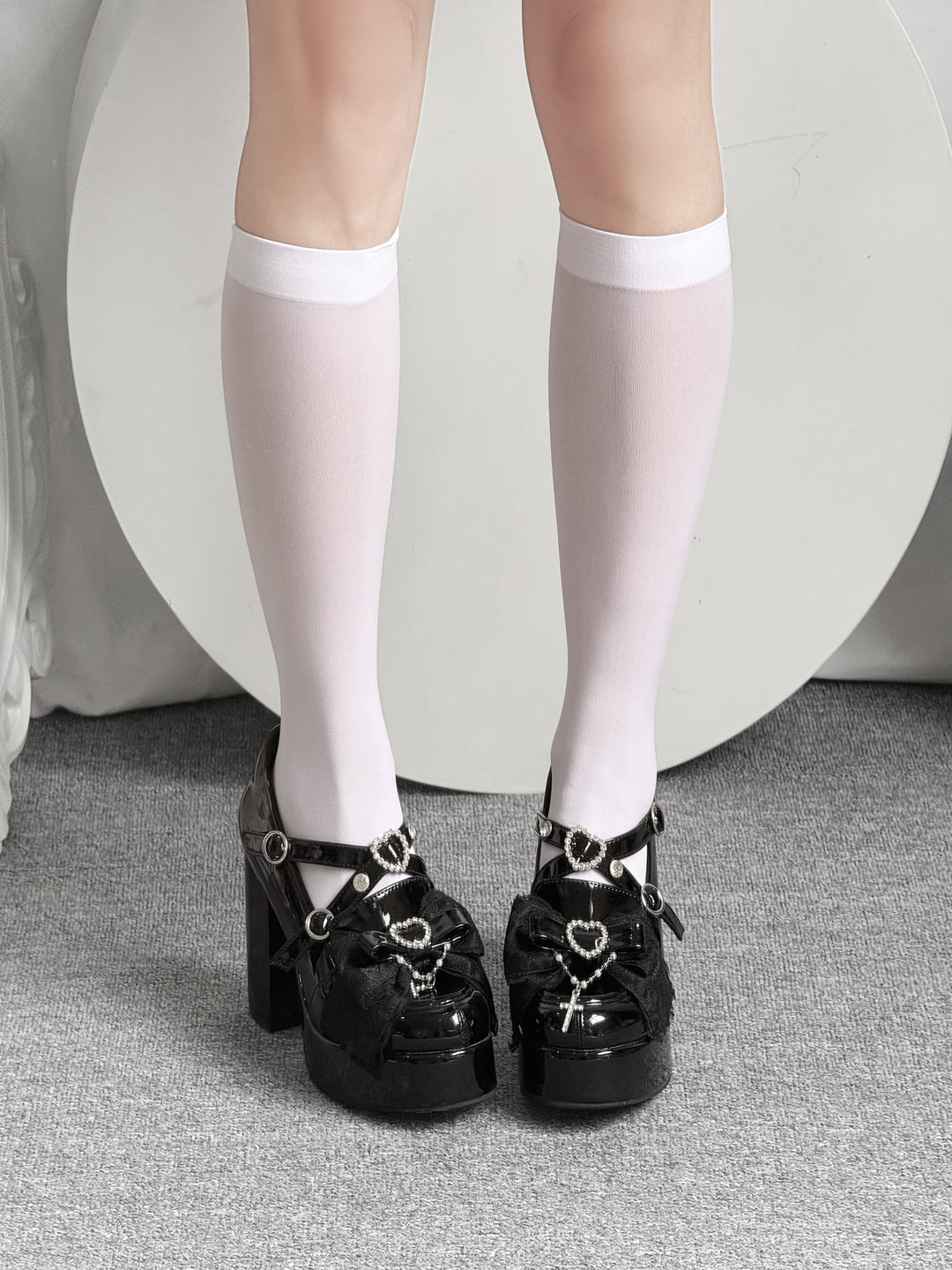 Lightweight Jirai Kei Calf Socks, Versatile Solid Color 45355:845537