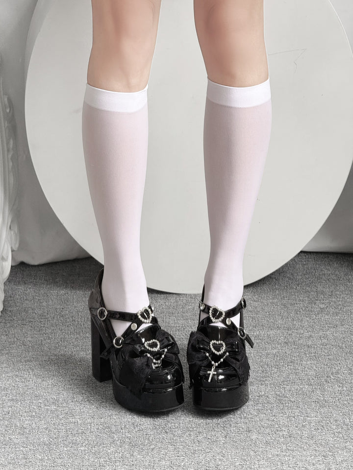 Lightweight Jirai Kei Calf Socks, Versatile Solid Color 45355:845537
