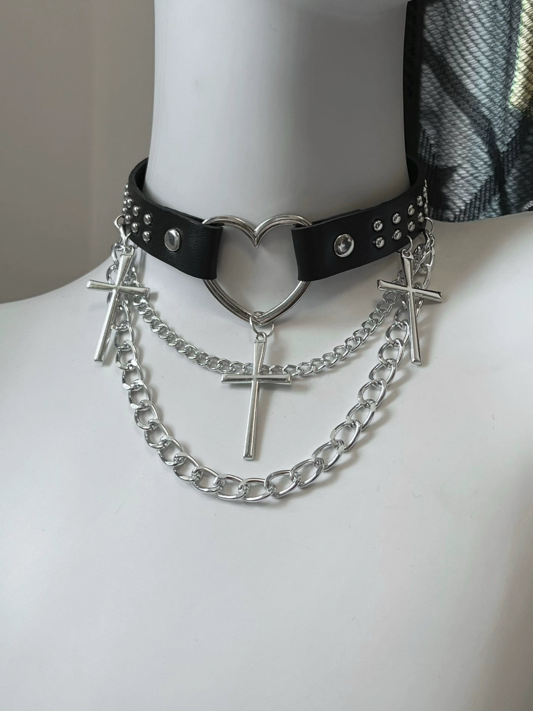 Punk Necklace Black Necklace With Chain And Cross 37724:596464