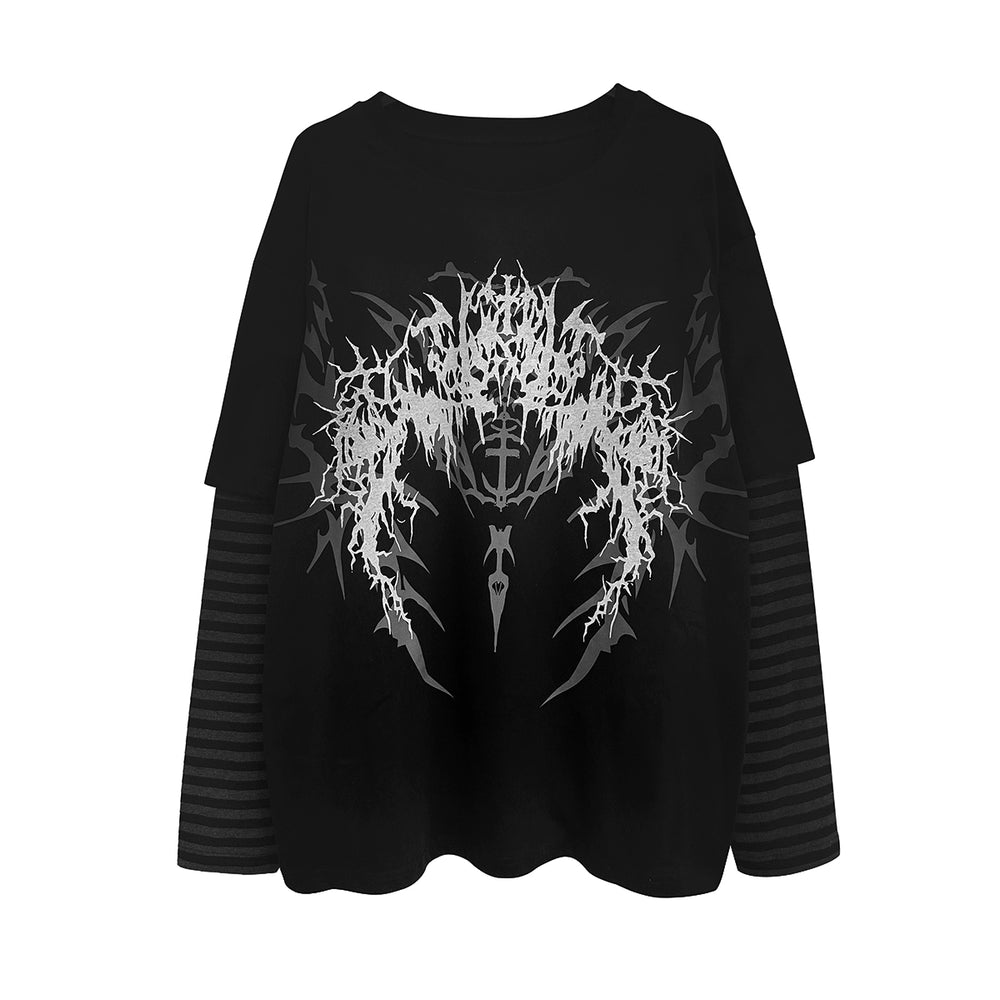 Subculture Shirt Dark Print Fake Two-piece Long Sleeve Top (L M S XL) 39742:635082