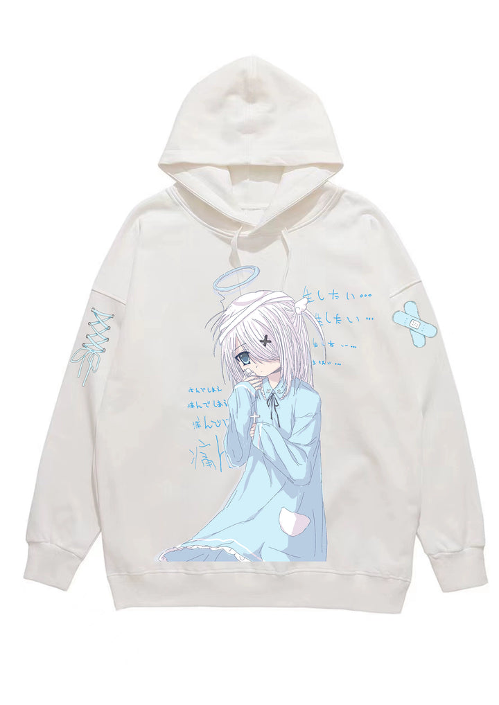 Jirai Kei Blue White Hoodie Unisex (2XL 3XL L M S XL / White) 29238:341322 (2XL 3XL L M S XL / White) 29238:341322