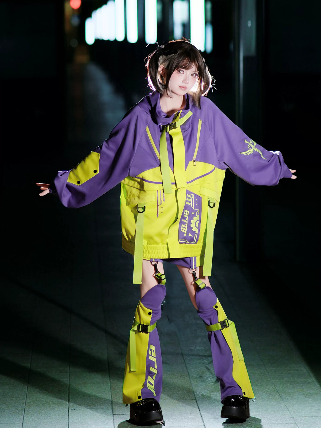 Cyberpunk Outfit, Detachable Jacket and Shorts Set 44424:810106