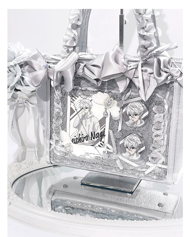 Elegant Satin Ita Bag, Rose-Inspired Ribbon & Clear Window 43230:773248