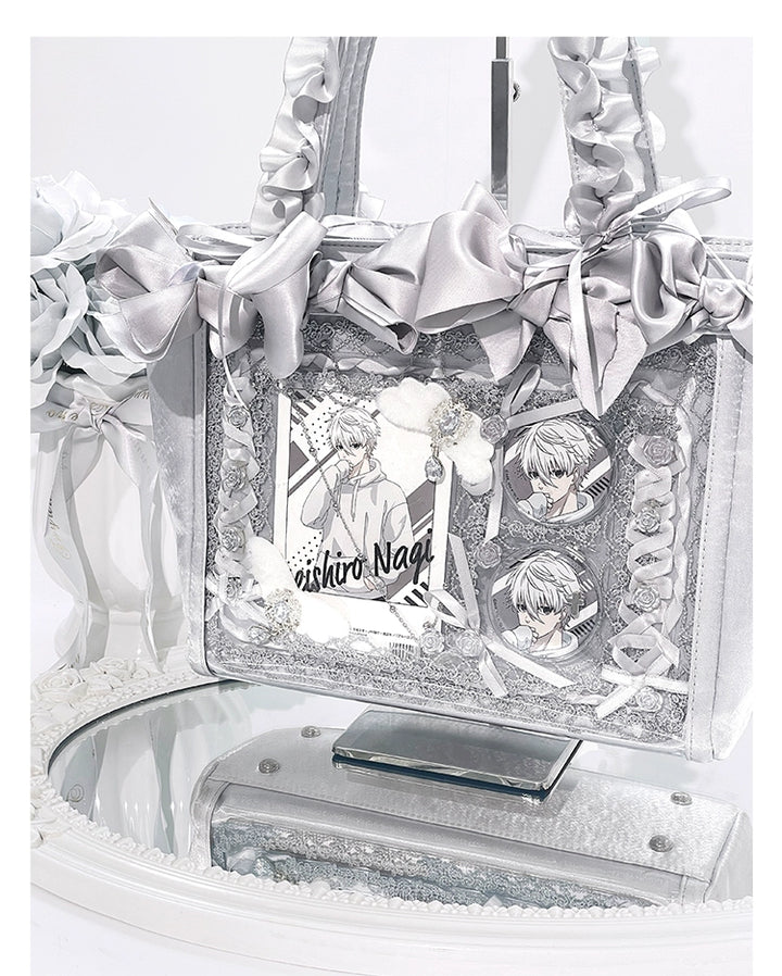 Elegant Satin Ita Bag, Rose-Inspired Ribbon & Clear Window 43230:773248