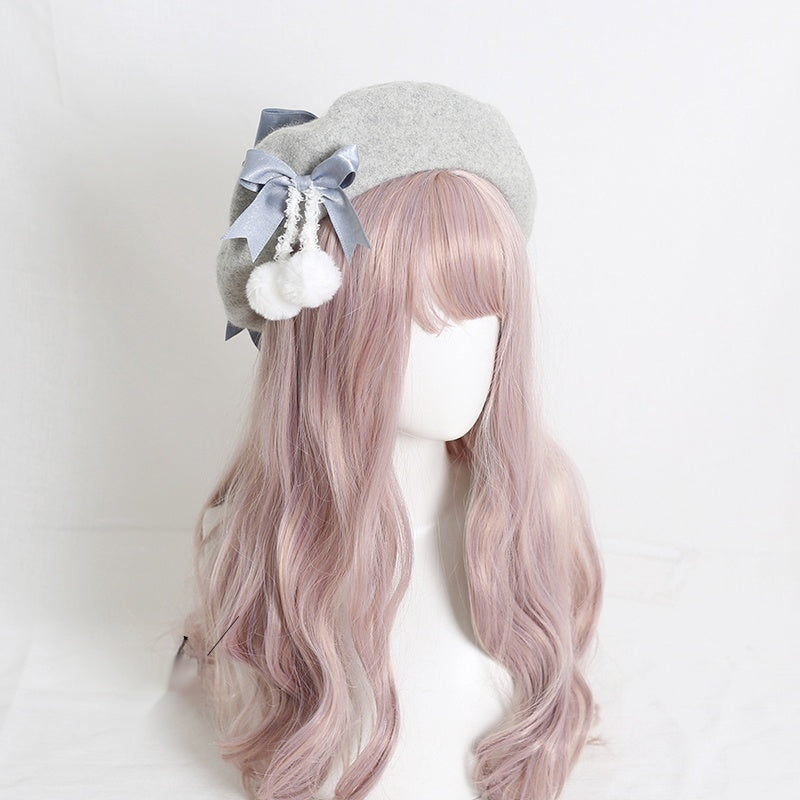 Lolita Hat Wool Beret Felt Ball Bow Beret Multicolor 28930:350692