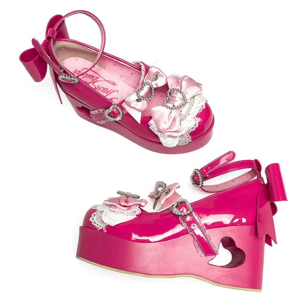 Sweet Lolita Platform Shoes, Bow and Heart-Shaped Pearl (35 36 37 38 39 40 41) 45357:846103