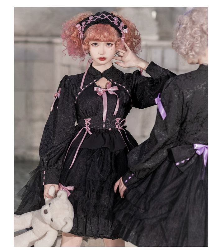 Classic Lolita Dress Long Sleeve Dress Black White Lolita Dress 32086:381934 32086:381934