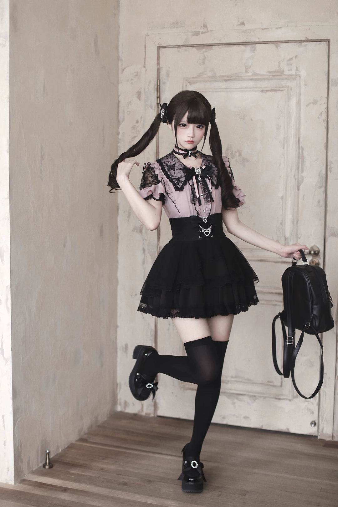 Jirai Kei Lace Sleeve Blouse, Ruffle Details 45194:841369