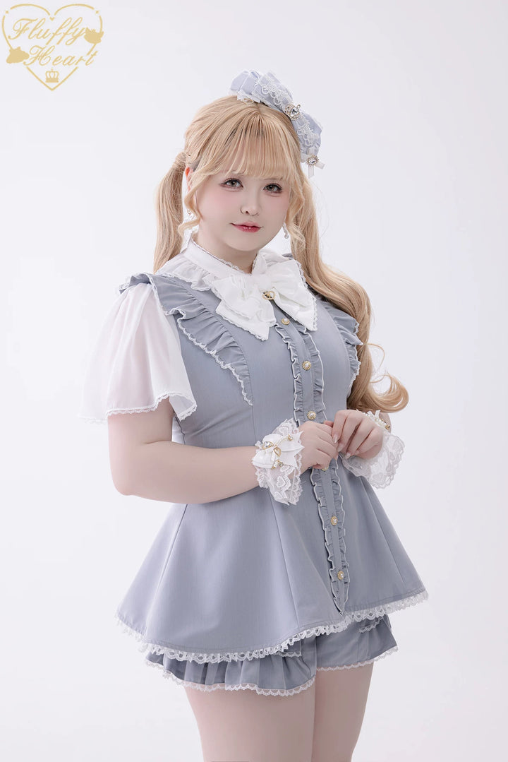 Jirai Kei Button Closure Dress Set Up, Chiffon Sleeves 45390:846527