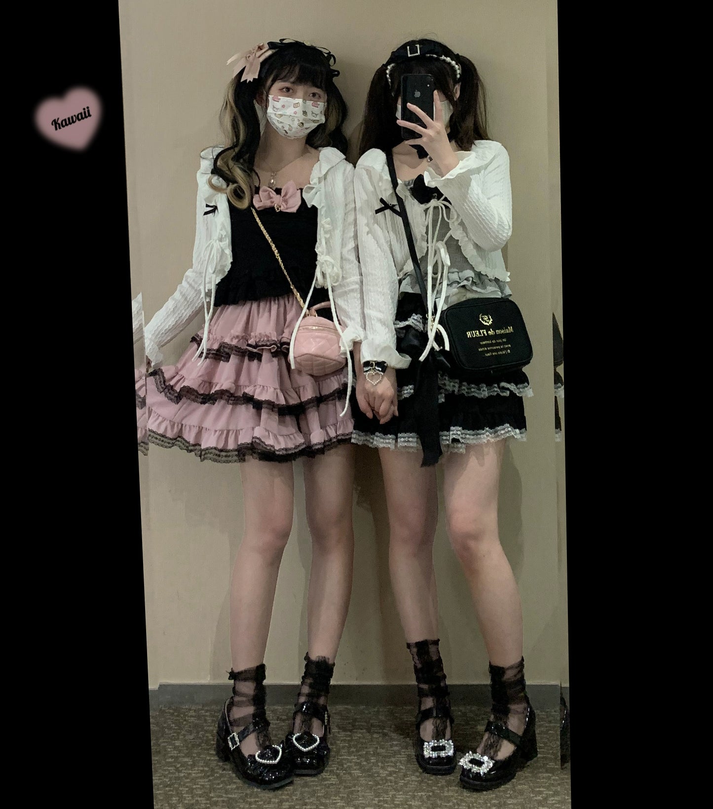 Kawaii Pink White Bow Lace Up Cardigan 21794:318640