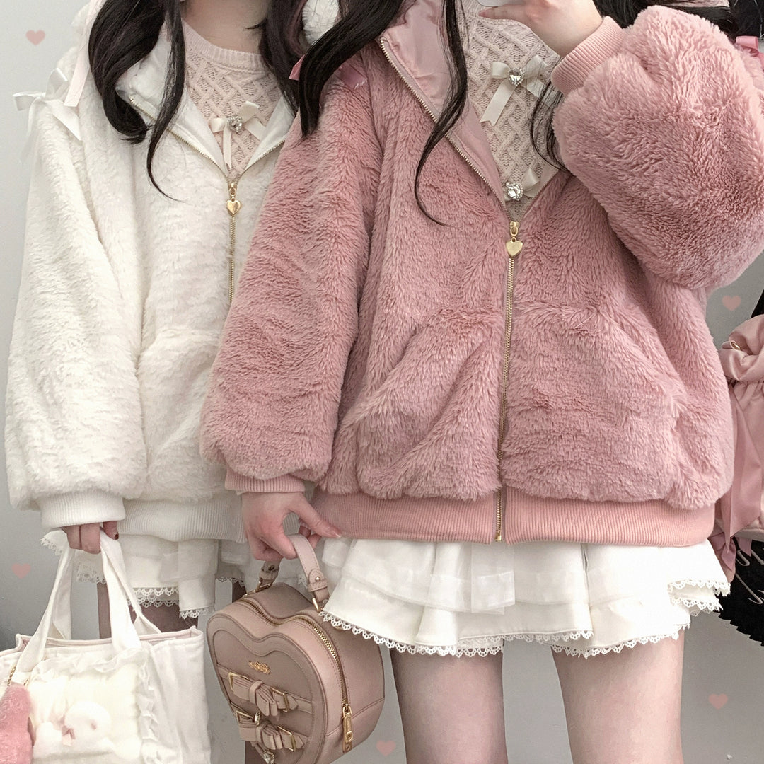 Jirai Kei Winter Coat Bunny Ear Hooded Coat Plush Jacket 40402:666866