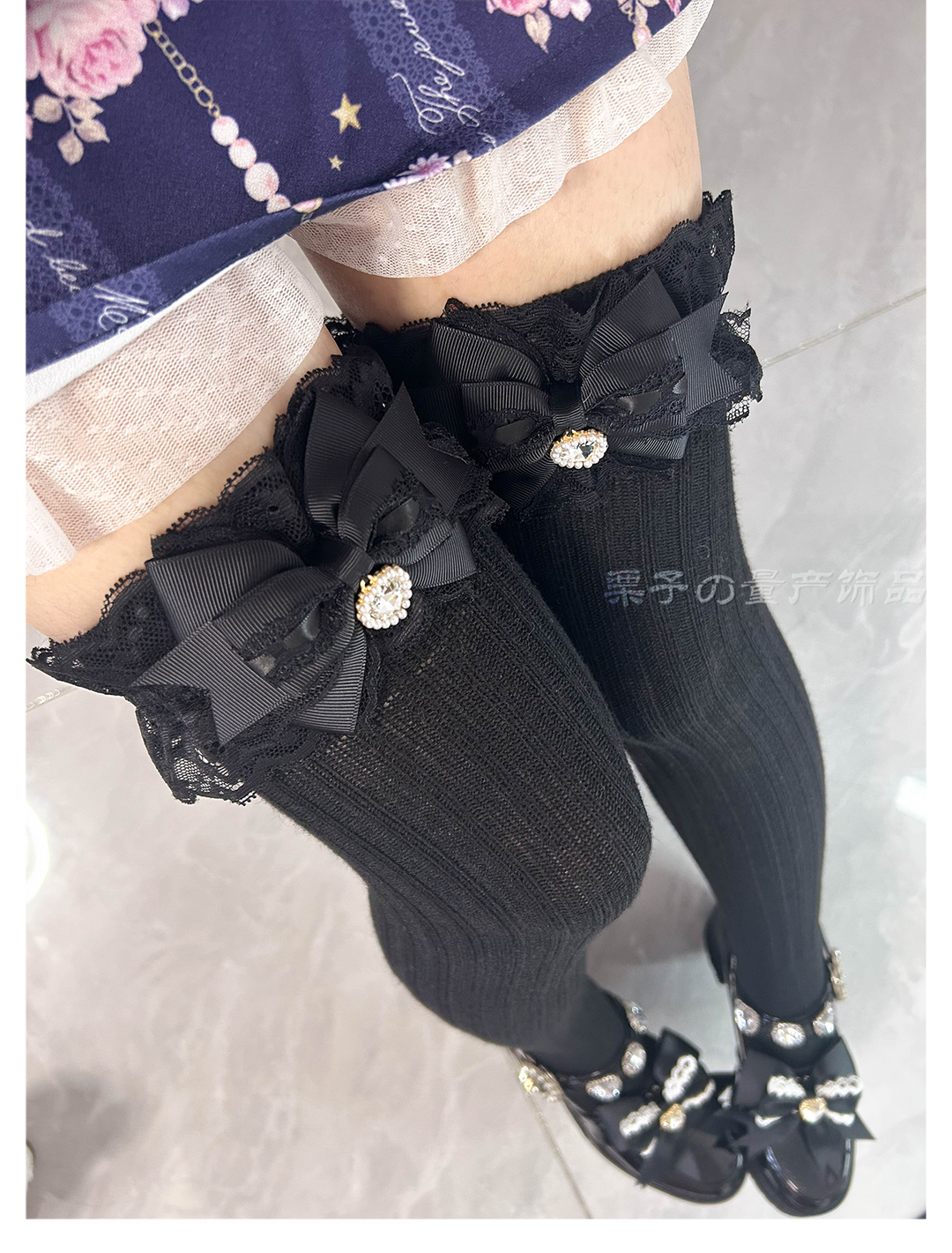 Jirai Kei Over-the-Knee Socks, Lace Cuffs 44008:793903
