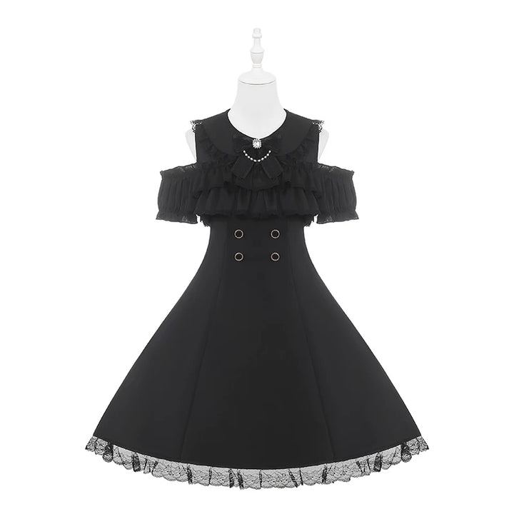 Jirai Kei Open Shoulder Dress, Layered Chest Ruffles (L M S XL) 45366:847735
