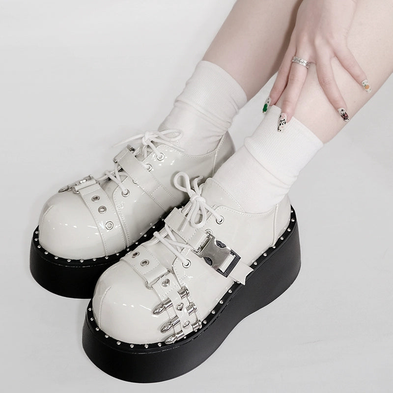 Gyaru Fashion Platform Shoes Round Toe Chunky Soles Shoes 29726:368274