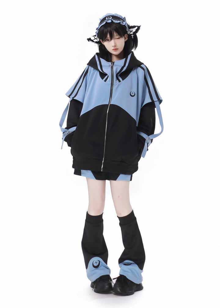 Jirai Kei Blue Black Plus Size Coat Sportswear Outfit Sets 34496:465552 34496:465552