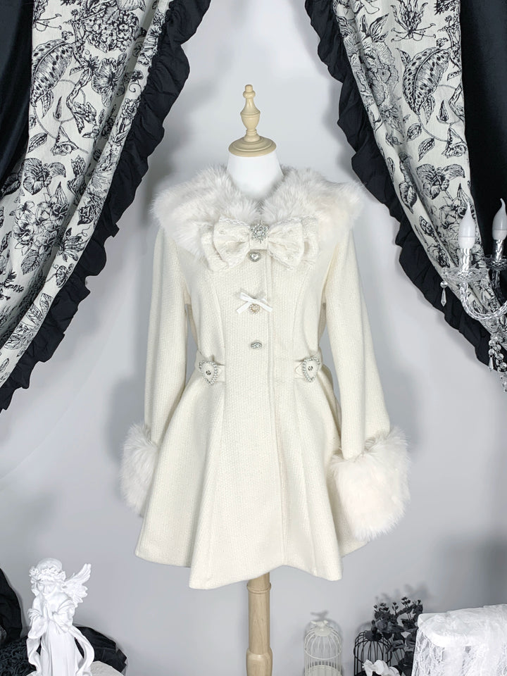 Ryousangata Winter Coat, Detachable Faux Fur Trim (Beige / L M) 43939:792425