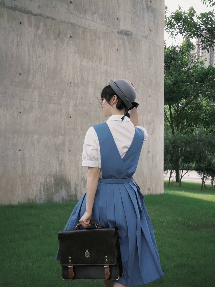 Gay-Blue Knee-Length JK Uniform, Detachable Vest 43446:778481