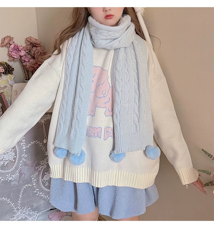 Kawaii Scarf Knitted Neck Warmer With Cute Ball 39340:620236