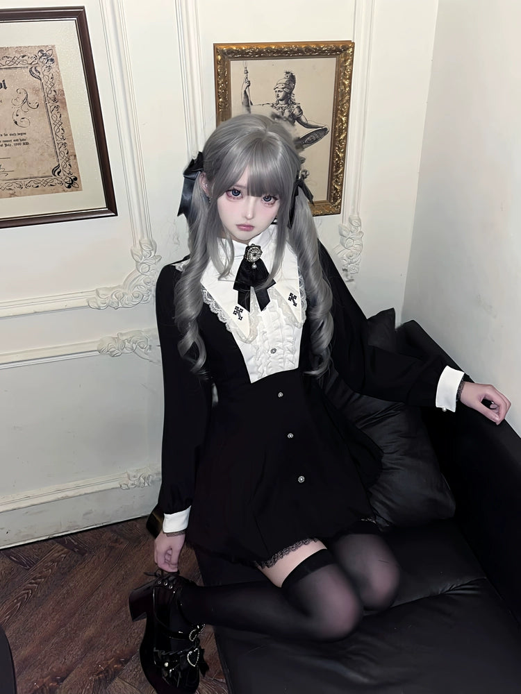 Jirai Kei Dress Set, Pointed Collar With Cross Accents 44145:797307