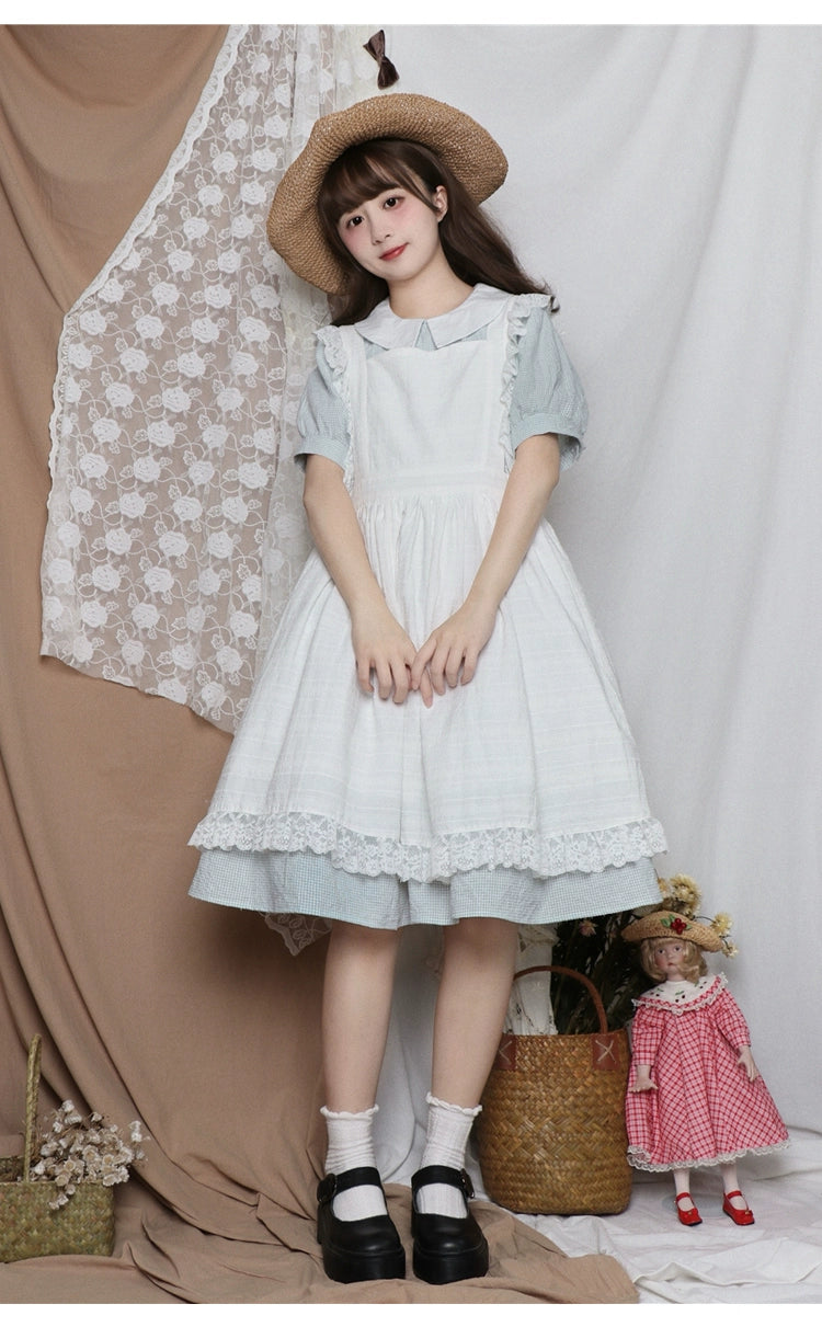 Lolita Dress White Apron Dress Cotton Suspender Skirt 36554:518608