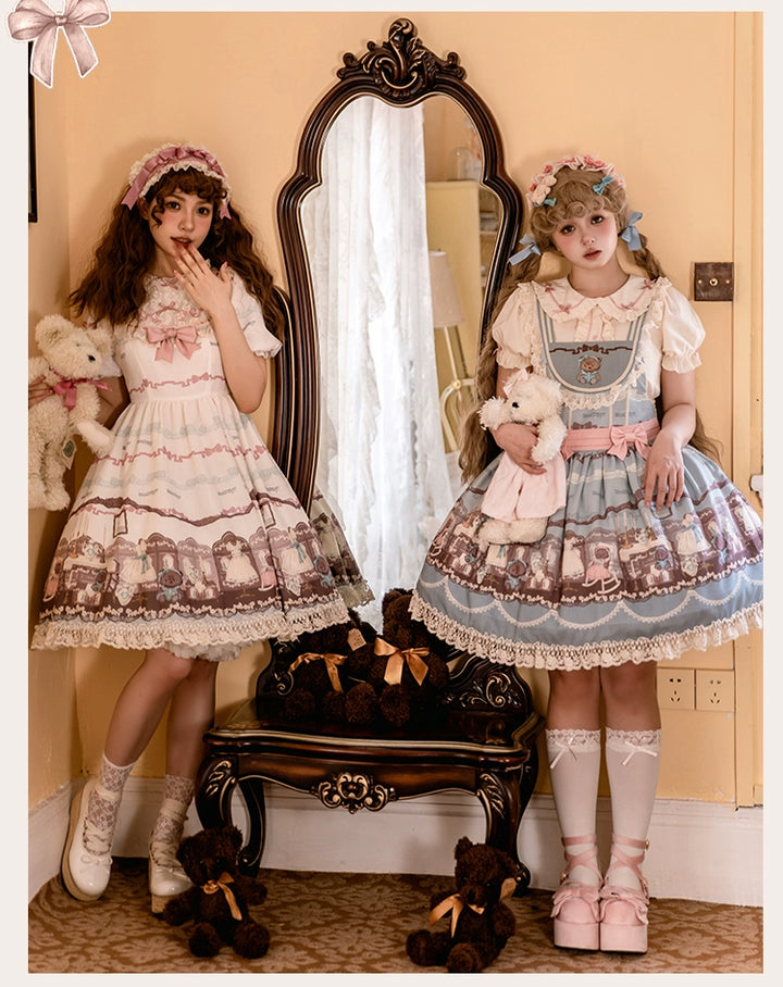 Blue White Lolita Dress Little Bear Embroidered 3-Style Dress 32062:382558 32062:382558